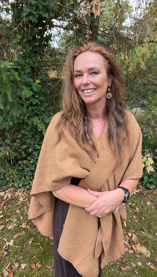 Customer wearing the warm poncho